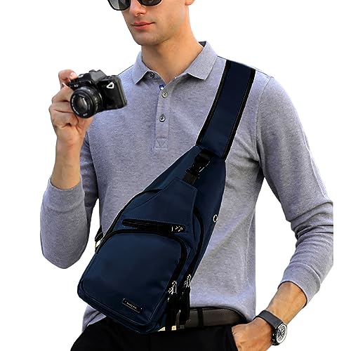 Seoky Rop Men Women Sling Backpack Nylon Water Resistant Shoulder Chest Crossbody Sling Bag with USB Charging Port - color: Dark Blue