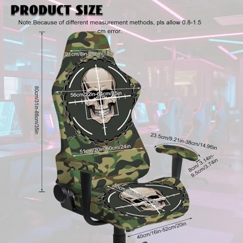Gothic Skull Camo Gaming Chair Cover Universal Space with Armrest Breathable Stretch Racing Computer Chair Slipcover Non Slip Removable Office Armchair Cover for Swivel Chairs Boss Chairs - color: Gothic Skull Camo