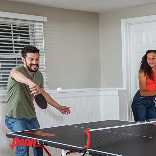 Penn Full-Size Ping Pong Table - Engineered Wood, Black/White/Red - Foldable Design for Portable Ping Pong Play - 15mm Laminated Surface for Precision Play - Table Tennis Set 40mm Balls & Paddles