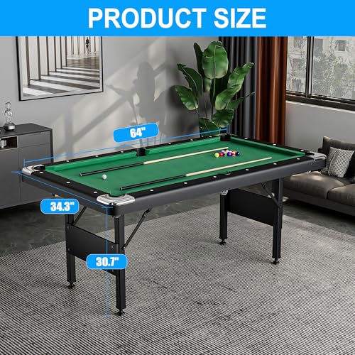 3 in 1 Billiard Table, 64" Folding Pool Table with Ping Pong Table and Dining Top, Multi Game Table Includes Billiard Accessories and Tennis Paddles for Family Game Room, Basements - color: Green