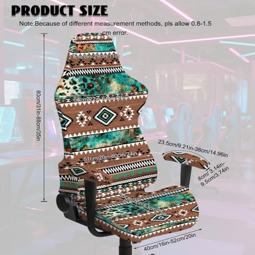 Aztec Leopard Print Computer & Gaming Chair Slipcover Breathable Stretchable Game Chair Cover with Armrest Covers Easy to Install - color: Brown and Green - Aztec Leopard