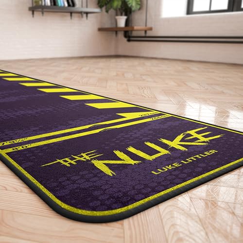 Target Darts Luke Littler Dart Mat, The Nuke Darts Mat | Dart Oche Mat with Soft Tip and Steel Tip Throw Line Distances | Non Slip Carpet Mats for Floor and Dart Tips Protection