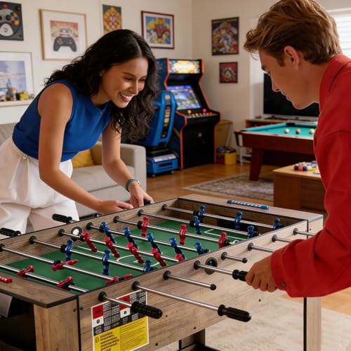 GYMAX Multi Game Table, 48 Inch Foosball & Billiards 2 in 1 Swivel Combo Game Table with 2 Balls, Space-Saving Design for Family Night, Game Room, Party
