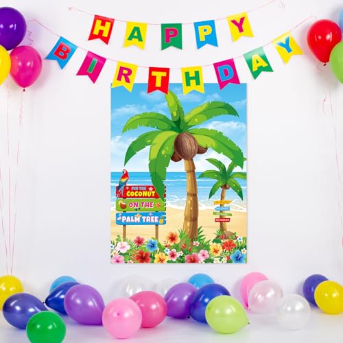 Faccito Hawaiian Party Game Luau Games Summer Tropical Pin The Sunglasses on Pineapple Pin The Coconut on Palm Tree with 24 Pcs Stickers for Tiki Summer Beach Hawaii Luau Party Supplies(Coconut) - style: Palm
