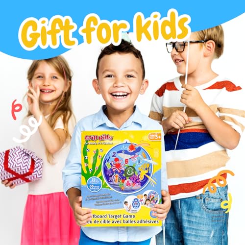 Grip Kids Number & Ocean Theme Double-Sided Dartboard Target Game – 26" Large Dart Board with Sticky Balls & Jellyfish Toss Balls, Indoor/Outdoor Gift Toy for Kids Ages 3–12