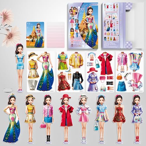 Magnetic Dress Up Paper Doll,Magnet Princess Dress Up Dolls for Girls Ages 4-7 Kids,Travel Activities Road Trip Car Ride Interactive Learning Created Imagine Set Birthday Gift (E Set) - color: E Set