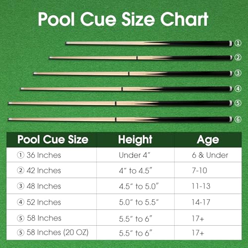 Pool Cue Sticks 36inch 42inch 48inch 52inch 58inch Set of 2 or 4,Pool Cue with 13mm Leather Tip for Adults, Beginners,2-Piece Design,(14oz to 20oz Weight Options) - size: 42inch-set of 4