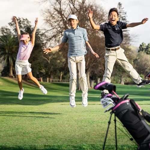 Precise XD-J Kids Golf Clubs Set – Boys’ & Girls’ Junior Golf Set with Lightweight Graphite Shafts, Hybrid, Putter & Stand Bag - color: Pink Ages 9-12, size: Right Hand