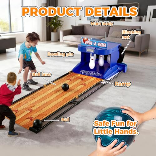 Bowling Game β Electronic Tabletop Arcade Game with LCD Auto Scoring, Lights & Sound, Spring-Loaded Launcher & 1-2 Player Modes β Mini Bowling Set for Kids