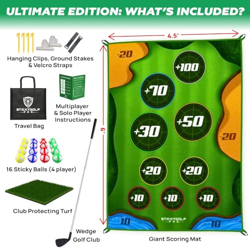 Golf Game for Adults Outdoor Indoor - Backyard Chipping Set with Sticky Balls - Family Entertainment Multi-Player Action - Friend and Party Activity - Gift for Golfers - style: StickyGolf (with club)