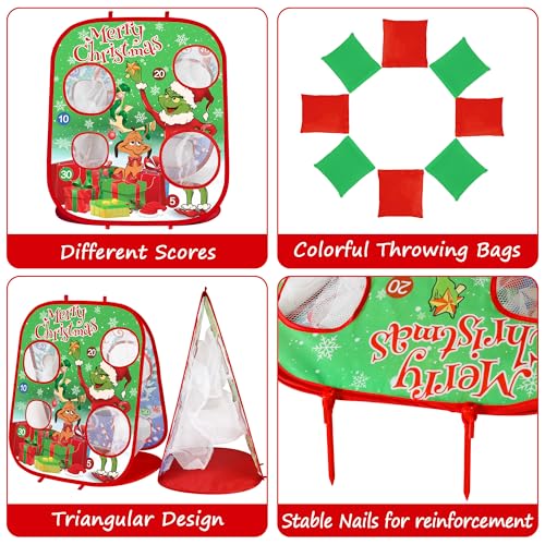 Christmas Bean Bag Toss Games for Kids, Christmas Party Games Double-Sided Collapsible Cornhole Board, Carnival Toys Gifts for Boys Girls Family Outdoor Indoor Yard Games Party Favors Supplies