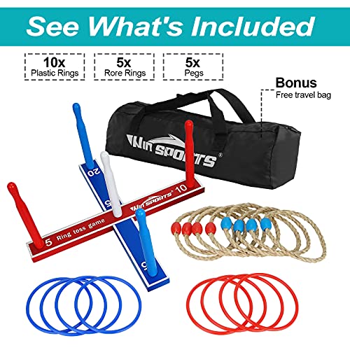 Premium Wooden Ring Toss Game Set - Win SPORTS Throwing Game Indoor Outdoor Games for Kids & Adults,Includes Wood Base,Fun Family or Friends Game