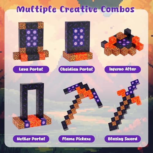 3 otters 32PCS Magnetic Building Blocks, Travel Toys for Kids Portal Magnet Cubes with Metal Tin, Stem Building Game for Toddler Pocket-Sized Travel Essentials - style: Magic Portal