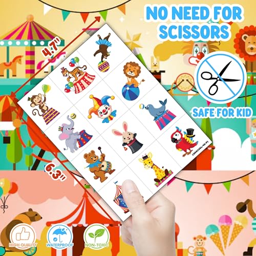 72 PCS Carnival Party Favors for Kids | 48 Pre-Cut Temporary Tattoos, 24 Punch Balloons, Birthday Party Decorations, Goodie Bag Fillers, Classroom Rewards