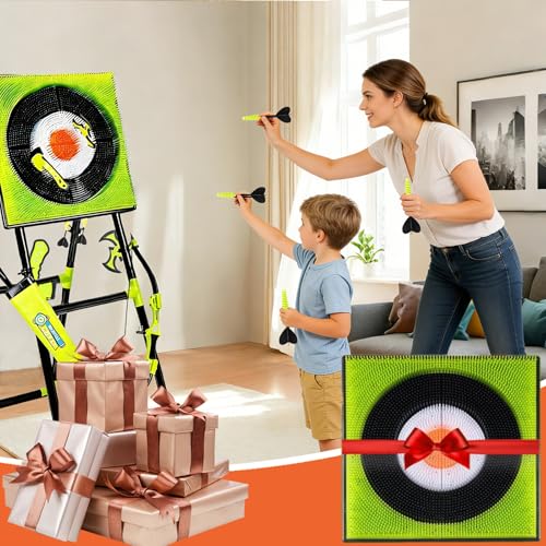 4-in-1 Axe Throwing Game for Backyard, Axe Throw & Lawn Dart Target Sets, Yard Games for Team Battles with 3 Axes, 3 Stars, 6 Darts & 5 Arrows Indoor/Outdoor Games Competition-Ready Set