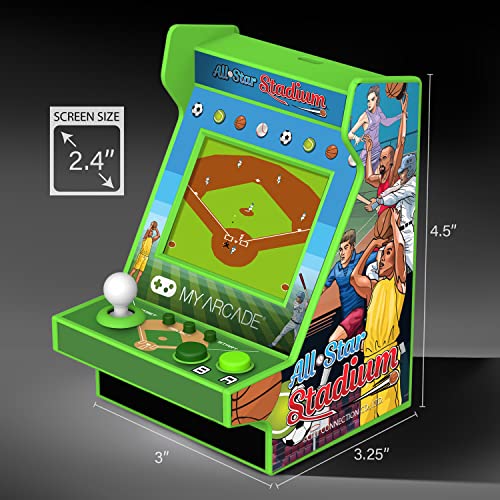 My Arcade All Star Stadium Nano Player- Portable Mini Arcade Machine with 207 Retro Games, 2.4" Screen, Green, Tiny Arcade - style: All Star Stadium