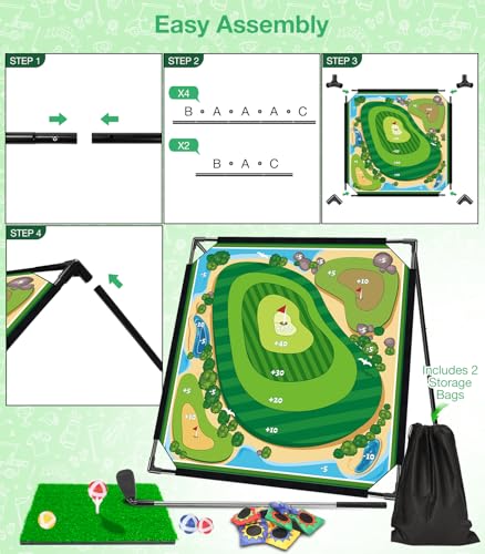 Golf Chipping Outdoor Game, 71'' x 71'' Portable Battle Golf Game Set, Double-Sided Hitting Mat for Indoor & Outdoor Family Fun, Great Gift for Adults, Juniors & Beginners (20 Sticky Balls)