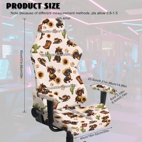 Suobstales Dachshund Paw Sunflower Cactus Cowboy Pattern Gaming Chair Cover, Stretchy 4pc/Set Ergonomic Office Computer Game Chair Slipcovers with Armrest Covers/Back Covers/Seat Cover - color: Dachshund Paw Sunflower Cactus Cowboy