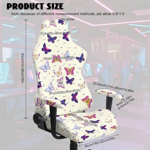 Suobstales Colorful Butterfly Pattern Ergonomic Office Computer Game Chair Slipcovers with Armrest Cover, Stretchy Polyester Covers for Reclining Racing Gaming Chair - color: Colorful Butterfly