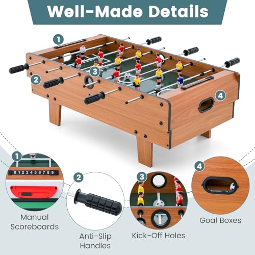GYMAX 4 in 1 Multi Game Table, 32" Combo Game Table Set Includes Foosball, Pool Table, Hockey, Ping Pong Tabletops w/Accessories for Kids & Adults, Home, Game Room, Family Nights - color: Natural