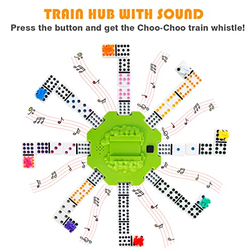 Yinlo Mexican Train Dominoes Set with Sound Effects, Mexican Train Dominoes Game for Travel, 91 Tiles Double12 Colored Dominoes Game Set with Aluminum Case - style: DOT DOMINOES with GREEN HUB