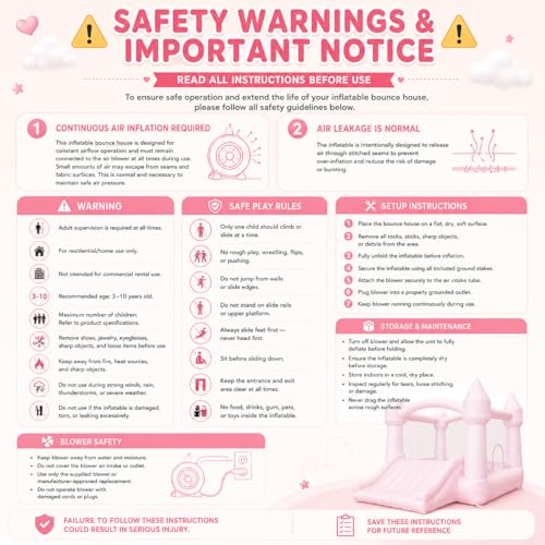 AKSPORT Inflatable Bounce House,White Castle Bounce House for Kids 3-6 Indoor & Outdoor Inflatable Bouncer House with Slide & Air Blower & Balloons for Kids Birthday Party,Wedding Party - style: 11.97x8.98x7.15ft-pink
