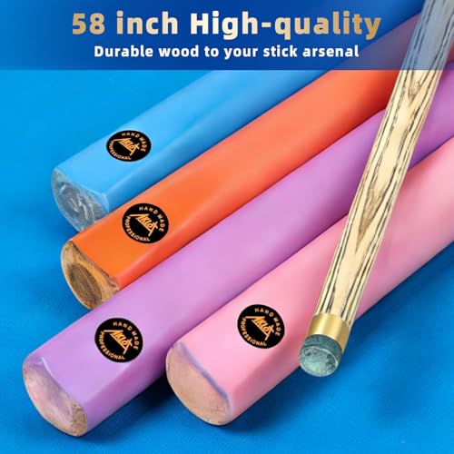 AKLOT Pool Cues Sticks, 57" /36" Billiard Cues Sticks 13/12mm Tip One Piece Wood Pool Cue with 20/12oz Pool Sticks for Adults Beginners Small Spaces Bar - size: Pink Blue Purple Orange 4 Pool Cues Set