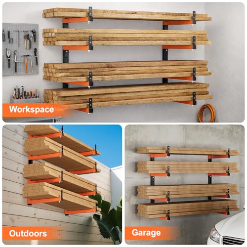 32" Lumber Storage Rack, Upgrade Folding Lumber Rack Wall Mount, Heavy Duty Adjustable Metal 8 Level Wood Storage Rack for Garage Storage Organization, 4 Packs - style: 4 Pack 32In