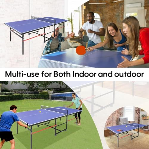 8X4FT Foldable Ping Pong Table,Professional Table Tennis Table with Net,2 Table Tennis Paddles and 3 Balls - Tournament Quality for Indoor/Outdoor - color: Blue
