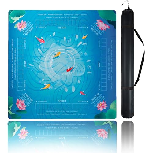 Mahjong Mat for Table,CUFURNIX 31.5''x31.5'' Non-Slip & Noise Reduction Mahjong Mat with Rules,Mah Jongg Gift with Carrying Bag for Poker,Board Games,Dominoes,Cards & Tile Games (Blue-Green) - color: Blue-green
