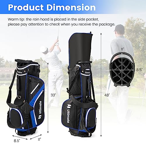 KOTEK Golf Stand Bag, 14 Way Top Divider Golf Club Bag with Cooler, 6 Zippered Pockets, Rain Hood, Adjustable Dual Shoulder Straps & Umbrella Holder, Lightweight Golf Bag for Men Women - color: Blue