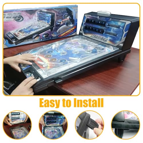 Tabletop Pinball Machine Mini Electronic Pinball Ball Shooting Game with LED Lights Sounds and Digital Scorer Retro Desktop Pinball Toy for Kids Adults