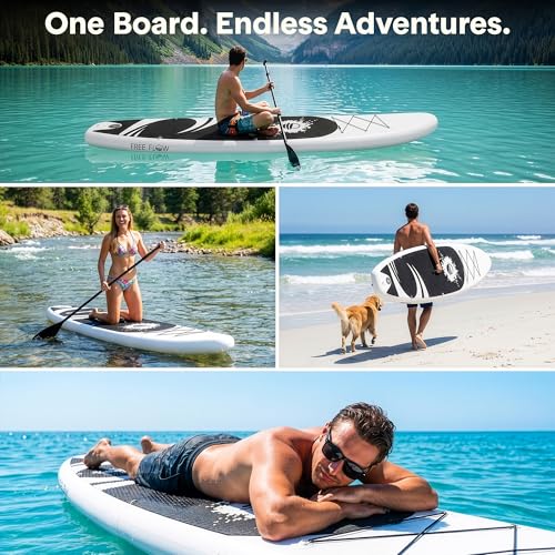 SereneLife 10’6” Inflatable Stand Up Paddle Board with Premium SUP Accessories - 32” Wide Stable Design with Non-Slip EVA Deck Pad, for Youth and Adults, 350 lbs. Capacity - color: Black and Gray