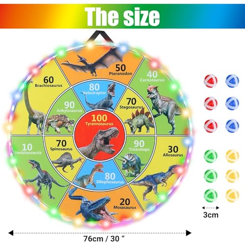 30 Inch LED Dart Board Kids Game,12PCS Sticky Balls,Indoor/Outdoor Sports Carnival Games Yard Party, Suitable for 3 4 5 6 7 8 9 10 Years Old Boys and Girls Birthday Gifts Dinosaur Toys