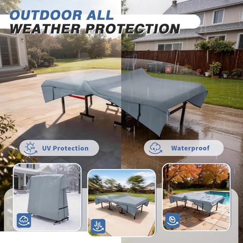 Ping Pong Table Cover Outdoor, Dual Function Table Tennis Cover | Premium Cover Fits Universal 9x5 FT Folding & Flat Tables Indoor & Outside - color: Grey