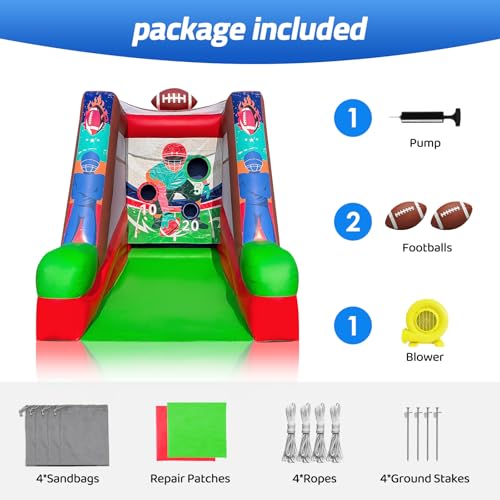 Inflatable Football Toss Game, Commercial Grade PVC Football Target Toss with Air Blower, 3-Target Scoring Inflatable Carnival Game for Outdoor Fun, Home & Rental Use - style: Football