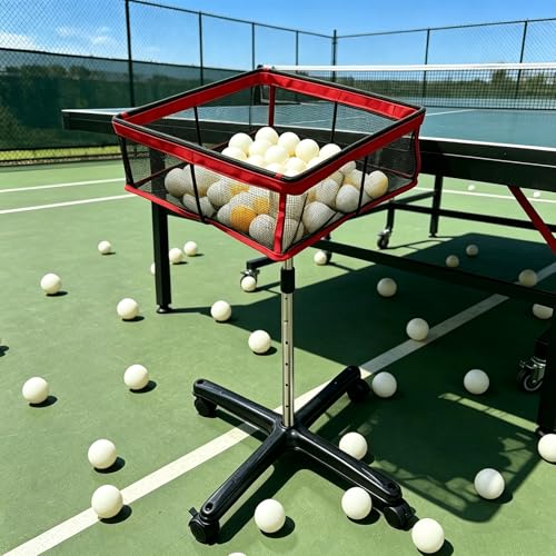 TNZMART Ping Pong Ball Pickleball Holder with Wheels, Height Adjustable Ping Pong Storage Cart, Portable Table Tennis Ball Collection Basket for Indoor Outdoor Training Practice