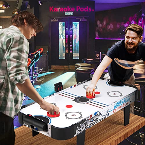 GYMAX Air Hockey Table, 42” Table Top Air Hockey with 2 Pucks, 2 Pushers, LED Scoreboard, Mini Air Hockey Arcade Table Game Room, Dorm Room, Club, Family Recreation Game