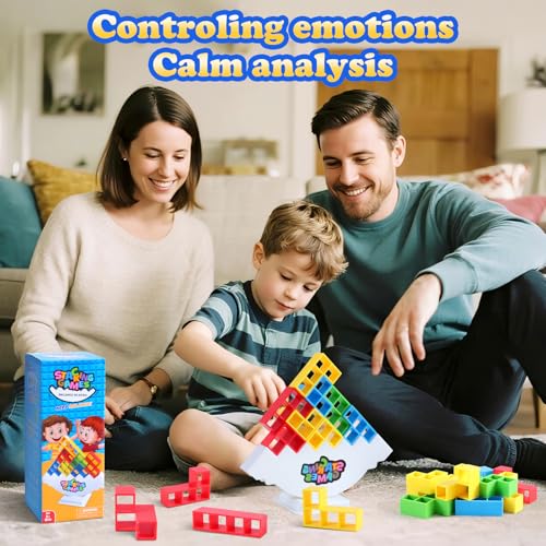 64 Pcs Stack Game for Adult & Kids, Balance Stacking Blocks Game for 2 Players+ Family Games, Parties, Travel, Kids & Adults Team Building Blocks Toy Gift for Kids or Friends