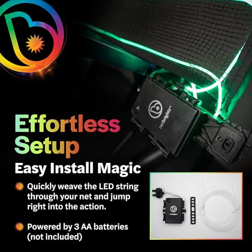 Brightz NetBrightz LED Ping Pong Net Light - Add a Whole New Spin to the Game! 12.5-Foot Light String for Ping Pong Nets - Color Changing or Solid Color Modes (Net Not Included)