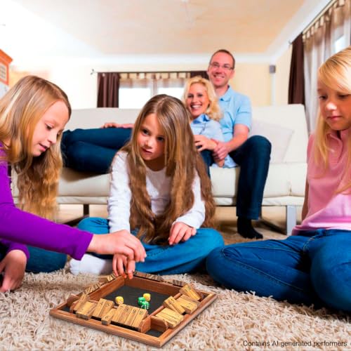 AMEROUS 1-4 Players Shut The Box Dice Game, Wooden Board Table Math Game with 12 Dice and Shut-The-Box Instructions for Kids Adults, Family Classroom Home or Pub (12 Inches)