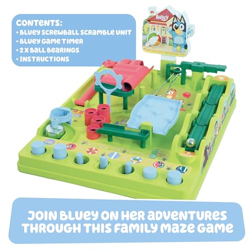 TOMY Bluey Screwball Scramble Marble Maze - Beat-The-Clock Obstacle Course & Marble Run - Skill & Dexterity Challenge - 1–4 Players - Ages 5+ - style: Bluey Screwball Scramble