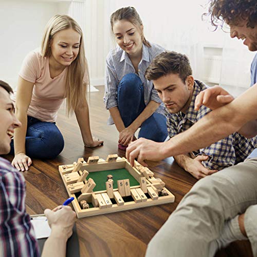AMEROUS 12 Inches Shut The Box Family Game (1-4 Players), 4 Sided Large Wooden Number Dice Board Game with 12 Dices and Shut The Box Rules for Kids, Adults - size: 12 inches