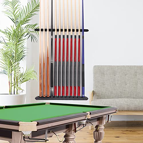 GSE Games & Sports Expert 2-Piece 6/8/12 Billiard Pool Cue Rack Wall Mounted Holders, Billiard Cue Sticks Wall Rack Set - style: 12 Cue - Black