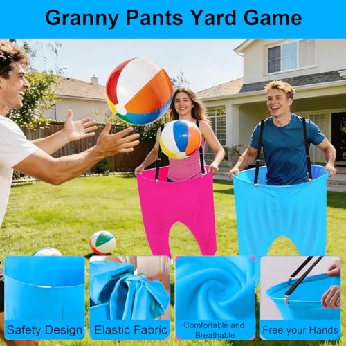 17 PCS Granny Pants Yard Game Easter Games Set, 2 Oversized Granny Funny Pants with 10 Balls, 2 Air Pumps, Outdoor Tossing Games for Kids Backyard Lawn Easter Carnival Party Reunion Gathering 4+ Ages - size: Large