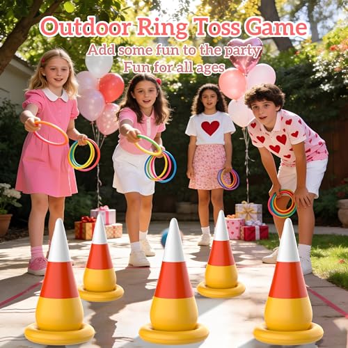 Ring Toss Game, Birthday Party Game Inflatable Candy Corn Ring Toss Toys with Air Pump for Kids Adults Party Favors Indoors Outdoors Family Party Garden Backyard
