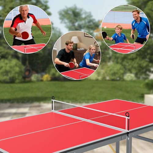 6x3FT Professional Outdoor Ping Pong Table, Portable Indoor/Outdoor Table Tennis Game Set with Net, Includes 2 Paddles & 3 Balls for Adults and Teens