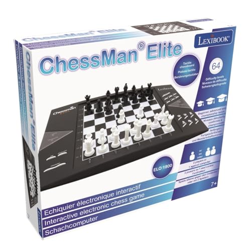 Lexibook Chessman® Elite Interactive Electronic Chess Game +, 64 Levels of Difficulty, LEDs, Family Child Board Game, Black/White, CG1300US - style: CG1300US