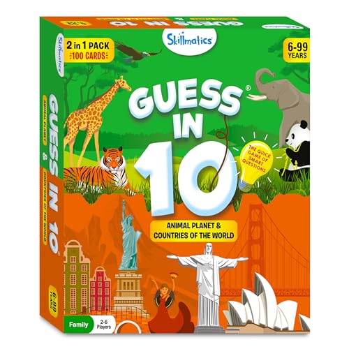 Skillmatics Guess in 10 Animals & Countries Combo, Perfect for Boys, Girls, Kids & Families Who Love Card Games, Educational Toys, Travel Games, Trivia, Gifts for Ages 6, 7, 8, 9, 10 & Up - style: Animals & Countries Combo