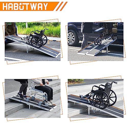 HABUTWAY 10ft Wheelchair Ramp, Portable Wheelchair Ramp with Support Legs, Double Non-Skid Ramps Hold Up to 800Lbs, Threshold Ramps for Home,Stairs, Curbs,Steps,Doorway - size: 10 FT Using height 10-30"